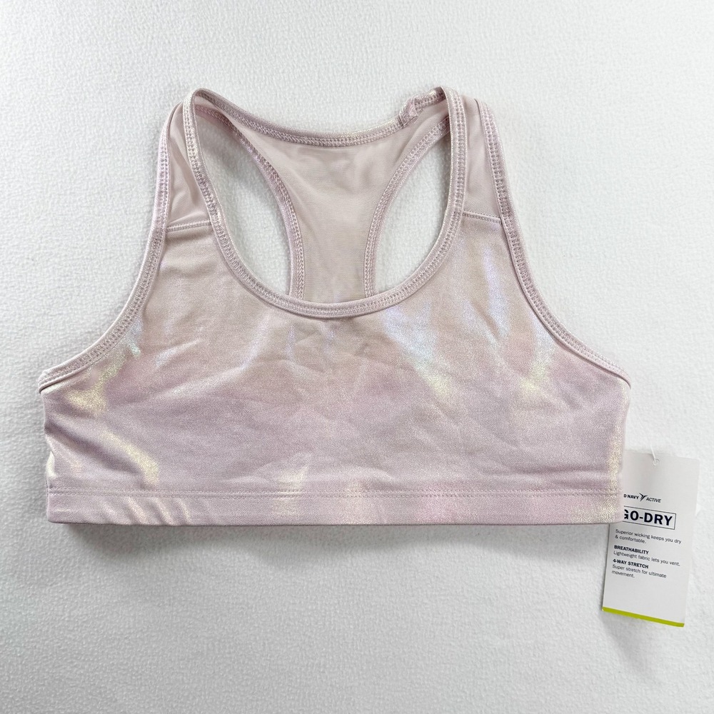 Old Navy Sports Bra Kids XL 14-16 Pink Iridescent Shimmer GoDry Racerback Active